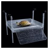 APPEARS NEW - SIKGFPN Adjustable Turtle Basking Platform, 16-19 Inch Wide, Slip-Resistant Ramp, Acrylic, Transparent, Ideal for Turtle Tank Accessories  - Retail: $72