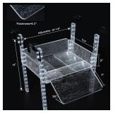 APPEARS NEW - SIKGFPN Adjustable Turtle Basking Platform, 16-19 Inch Wide, Slip-Resistant Ramp, Acrylic, Transparent, Ideal for Turtle Tank Accessories  - Retail: $72