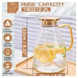 APPEARS NEW - Yirilan Glass Pitcher, 2.2 Liter Water Pitcher With Lid,Iced Tea Pitcher for Fridge,Carafe With Lid, Glass Water Jug For Juice, Milk, Cold Or Hot Beverages, 2 Quart