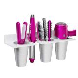 APPEARS NEW - ZASIMO Hair Tool Organizer Wall Mount with 3 Stainless Steel Cup, 4mm Thickened Acrylic Hair Dryer Holder, Bathroom Accessories Storage for Blow Dryer, Curling Wand, Flat Iron, Hair Stra
