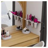 APPEARS NEW - ZASIMO Hair Tool Organizer Wall Mount with 3 Stainless Steel Cup, 4mm Thickened Acrylic Hair Dryer Holder, Bathroom Accessories Storage for Blow Dryer, Curling Wand, Flat Iron, Hair Stra