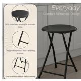 FACTORY SEALED - Lavish Home Folding Bar Stools - Set of 2 Heavy-Duty 18-Inch Stool - 225lb Capacity and Padded Seats for Dorm, Recreation or Game Room (Black)  - Retail: $68