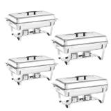 APPEARS NEW - Chafing Dish Buffet Set 4 Packs,8 Quart Stainless Steel Foldable Rectangular Chafing Full Size Food Pan,Chafing Servers With Covers buffet servers and food warmers for parties wedding ou