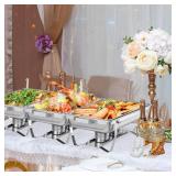 APPEARS NEW - Chafing Dish Buffet Set 4 Packs,8 Quart Stainless Steel Foldable Rectangular Chafing Full Size Food Pan,Chafing Servers With Covers buffet servers and food warmers for parties wedding ou