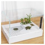 APPEARS NEW - Scratch-Resistant Acrylic Turtle Tank (15.7Ã11.8Ã10 Inch) with Water Filter - Durable Reptile Habitat for Aquatic/Terrestrial Pets, Baby Turtles & Fish | Anti-Scratch Clear Terrari
