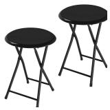 FACTORY SEALED - Lavish Home Folding Bar Stools - Set of 2 Heavy-Duty 18-Inch Stool - 225lb Capacity and Padded Seats for Dorm, Recreation or Game Room (Black)  - Retail: $68