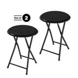 FACTORY SEALED - Lavish Home Folding Bar Stools - Set of 2 Heavy-Duty 18-Inch Stool - 225lb Capacity and Padded Seats for Dorm, Recreation or Game Room (Black)  - Retail: $68