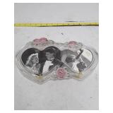 Double Heart Glass Picture Frame with Pink Roses