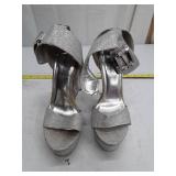 Anne Michelle Silver Glitter Platform Heels - Size 9