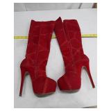 Red Suede Glitter High Heel Boots - Size 5.5