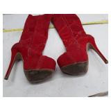 Red Suede Glitter High Heel Boots - Size 5.5