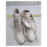 White Leather High-Top Sneakers with Gold Hardware - Size 10