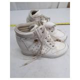 White Leather High-Top Sneakers with Gold Hardware - Size 10