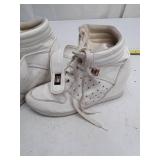 White Leather High-Top Sneakers with Gold Hardware - Size 10