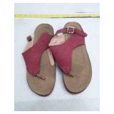 Red Embroidered Thong Sandals with Buckle