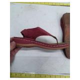 Red Embroidered Thong Sandals with Buckle