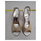 1950s Quilted Cream Slingback Heels - Size 10W