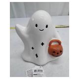 Light-Up Ceramic Ghost with Pumpkin Halloween Decoration