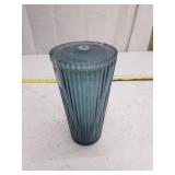 Blue Glass Ribbed Tumbler with Lid