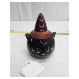 LED Halloween Black Cat Witch Ceramic Lantern, each has a chip in various spots