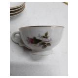 Porcelain Tea Set with Rose Pattern and Gold Trim, 3 cups, 4 saucers