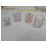 Collection of Pressed Glass Items - Votive Holders, Cup and Compote