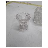 Collection of Pressed Glass Items - Votive Holders, Cup and Compote