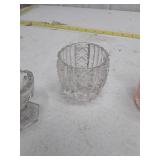 Collection of Pressed Glass Items - Votive Holders, Cup and Compote