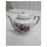 White Porcelain Teapot with Pink Rose Design