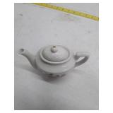 White Porcelain Teapot with Pink Rose Design