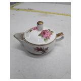 Porcelain Sugar Bowl with Pink Rose Design and Gold Trim