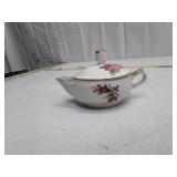 Porcelain Sugar Bowl with Pink Rose Design and Gold Trim
