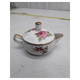 Porcelain Sugar Bowl with Pink Rose Design and Gold Trim