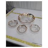 Cut Glass Bowls with Gold Trim, 4 pc set