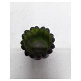 Green Glass Votive Candle Holder with Scalloped Edge