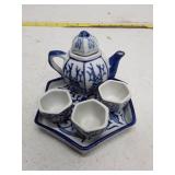 Blue and White Porcelain Tea Set with Floral Design
