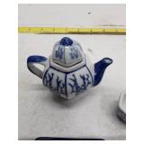 Blue and White Porcelain Tea Set with Floral Design