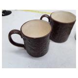 Ceramic Coffee Mug Set - Brown Embossed, Speckled White, Yellow