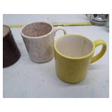 Ceramic Coffee Mug Set - Brown Embossed, Speckled White, Yellow