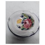 Hand-Painted Floral Ceramic Plates with Blue Trim - Set of 3