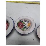Hand-Painted Floral Ceramic Plates with Blue Trim - Set of 3