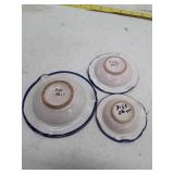 Hand-Painted Floral Ceramic Plates with Blue Trim - Set of 3