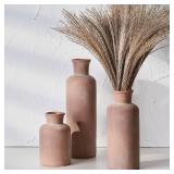 LUKA Ceramic Rustic Farmhouse Vase,Terracotta Vases for Decor,Vase Set of 3,Vases for Your Bedroom,Office,Living Room,Fireplace,Bookshelf Decor,Housewarming 10+7.5+5 Inch