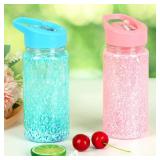 5 Pack 10 Oz Plastic Snow Globe Tumbler for Kids with Pre-Drilled Hole and Plug, Leak Proof Double Wall Snow Globe Sports Water Bottles with Portable Handle for Glitter DIY Gift, Mixed Color