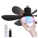 RRDEFSD Socket Ceiling Fan with Light, 20.5in Screw Ceiling Fans with Lights, E27E26 Base Small Ceiling Fan with Remote, LED Mini Ceiling Fans for BedroomGarageKitchen(Black)