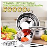 WEPSEN Mixing Bowls Set, 27PCS Stainless Steel Mixing Bowl with Lid Set, Large Nesting Bowls 7, 4.5, 3, 2.5, 2, 1.5QT, Measuring Cups and Spoons Baking Utensils Metal Bowl for Kitchen Prep