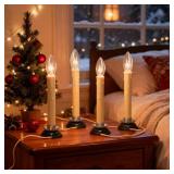 Konictom 7 Inch Electric Window Candle Lamp with Black Plum Iron Base, Electric Country Candle Lamp with 7W C26 Clear Bulb, Plug in Electric Candle Ready to Turn OnOff, IvoryCream- Set of 4
