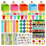 ywevyezc Stationery Party Favors,24 Pack Birthday Goodie Bags with Sticky Notes Pencils Rulers Stickers, Return Gifts for Birthday Party Classroom Rewards Prizes Back to School Supplies