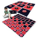 Swooc Games® - 2-in-1 Vintage Giant Checkers and Tic Tac Toe Game WMat (4ft x 4ft) - 100percent Machine-Washable Canvas - Giant Outdoor Games for Kids - Yard Game for Kids - Jumbo Lawn Set - Large Ch
