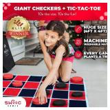 Swooc Games® - 2-in-1 Vintage Giant Checkers and Tic Tac Toe Game WMat (4ft x 4ft) - 100percent Machine-Washable Canvas - Giant Outdoor Games for Kids - Yard Game for Kids - Jumbo Lawn Set - Large Ch
